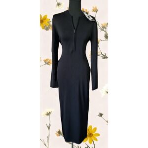 Future Collective Dress Small Black Quarter Zip Long Sleeve Knit Midi Dress S‎